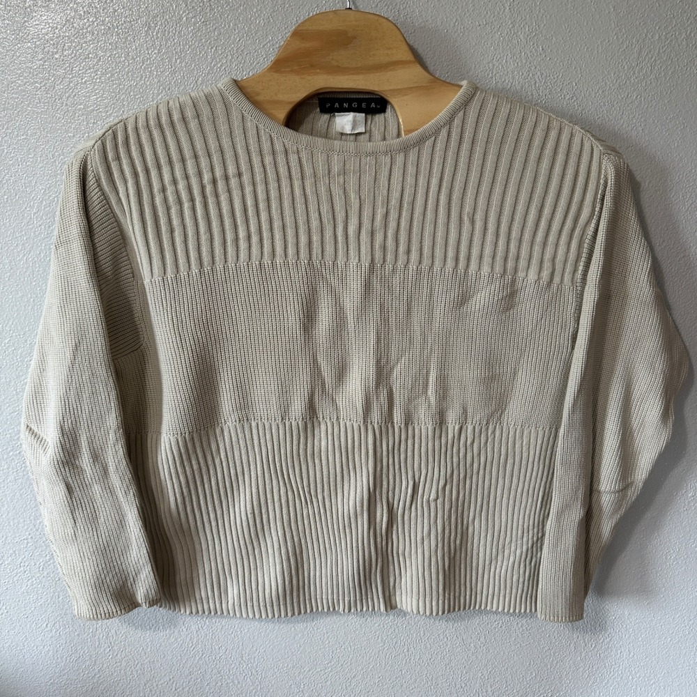 Pangea Ribbed Knit Sweater Top Neutral Cotton Womens Size XL